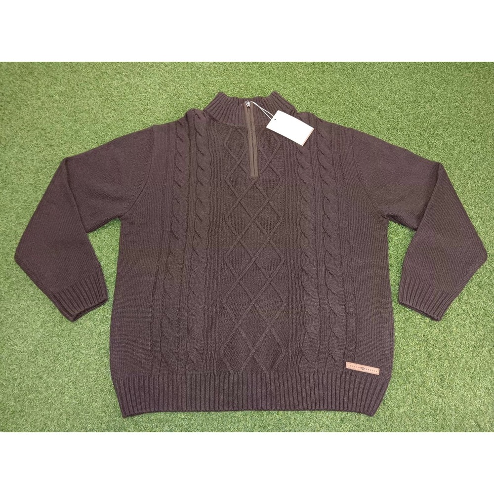 Joseph Abboud Sweater Mens Large Plum Acrylic Cable Knit Mock‎ Neck Quarter Zip